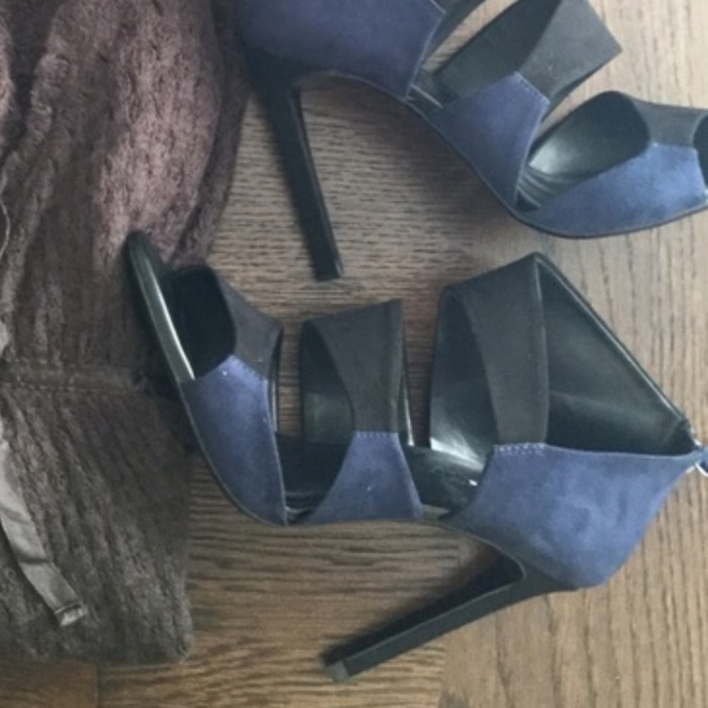 Blue and black heels
